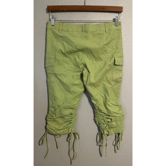 Wet Seal Cargo Capris Junior 7 Ruched Drawstring Cropped Pants Linen Pockets Y2K - Picture 2 of 7